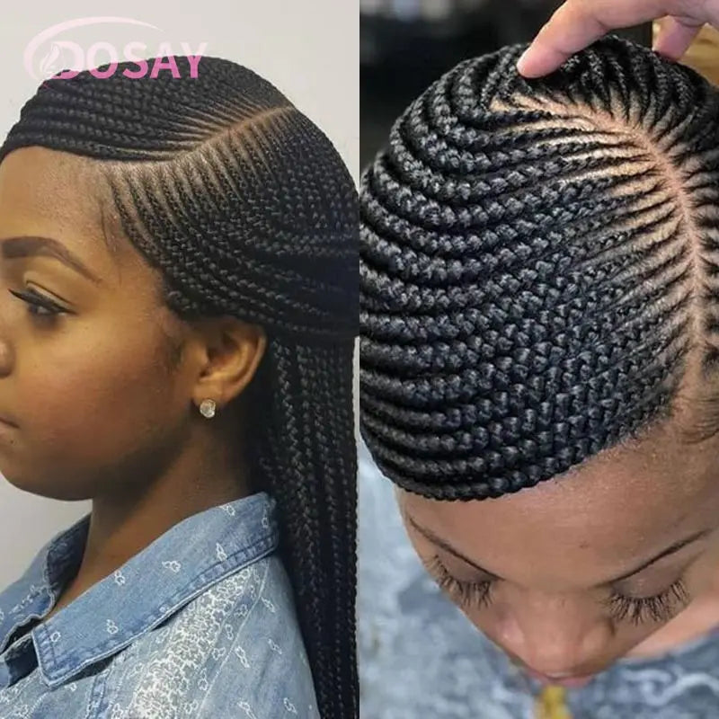 Synthetic Full Lace Front Cornrow Double Braided Wigs For Women Box Side Part Braided Wig Faux Locs