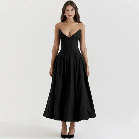 Black Elegant Wedding Events Dress Sexy Strapless Corset Dress Midi Christmas Party Dresses for Women Clothing