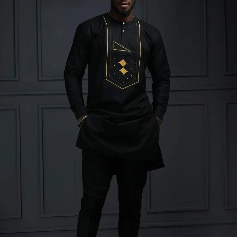 African Men's Native Disigner Clothing Tunic Ethnic Style 2pcs Dashiki Pants Sets Traditional Outfit Kaftan