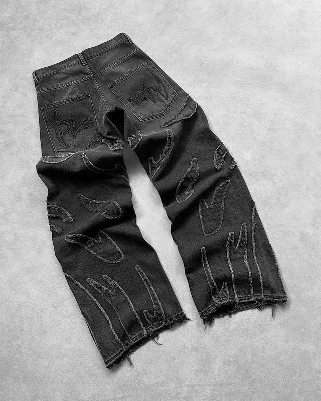 Baggy Jeans Men Y2k Hip Hop Retro Oversized Embroidery Pants Harajuku Gothic Wide Leg Streetwear