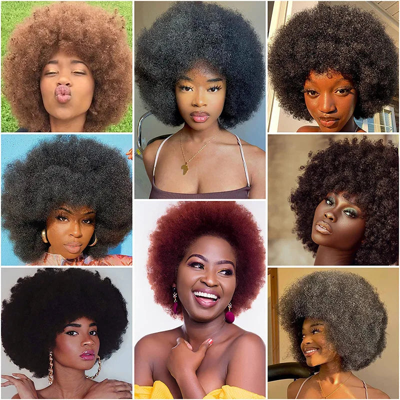 Short Afro Kinky Curly Wig with Bangs – Fashion Color Glueless