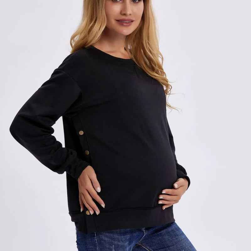 Pregnant Mother Clothing European and American Polyester Long-sleeved Maternity Loose Solid Sweaters Autunm Winter Clothes Women