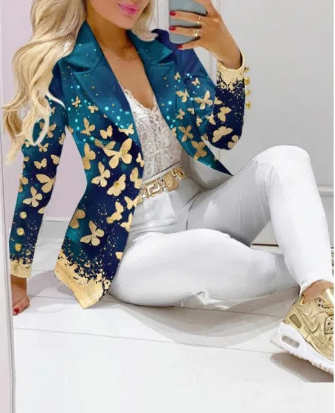 Elegant Two Piece Fashion Print Casual Pants Suits Outfit