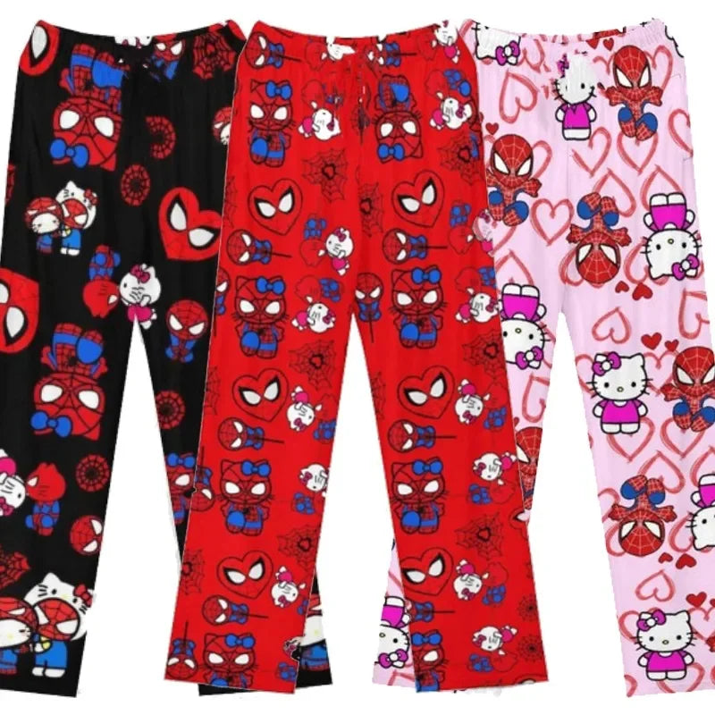 Hello Kitty Spider-man Cotton Loose Ladies Pajama Pants Cartoon Sleep Wear
