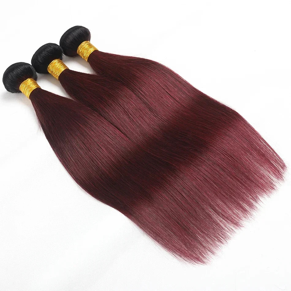 1b 99j Burgundy Human Hair Bundles Ombre Wine Red Bone Straight Human Hair 1/3 /4 Pcs Brazilian Virgin Hair Extensions