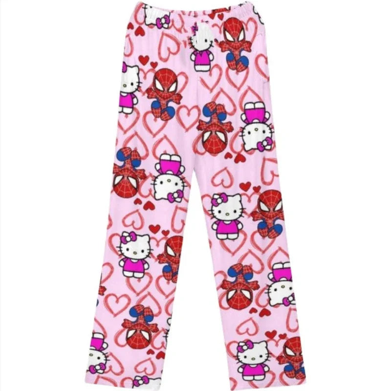 Hello Kitty Spider-man Cotton Loose Ladies Pajama Pants Cartoon Sleep Wear