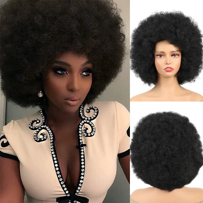 Short Afro Kinky Curly Wig with Bangs – Fashion Color Glueless