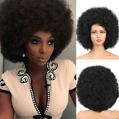 Short Synthetic Hair Afro Kinky Curly Wigs With Bangs For Black Women African Synthetic Ombre Glueless Cosplay Brown Wig