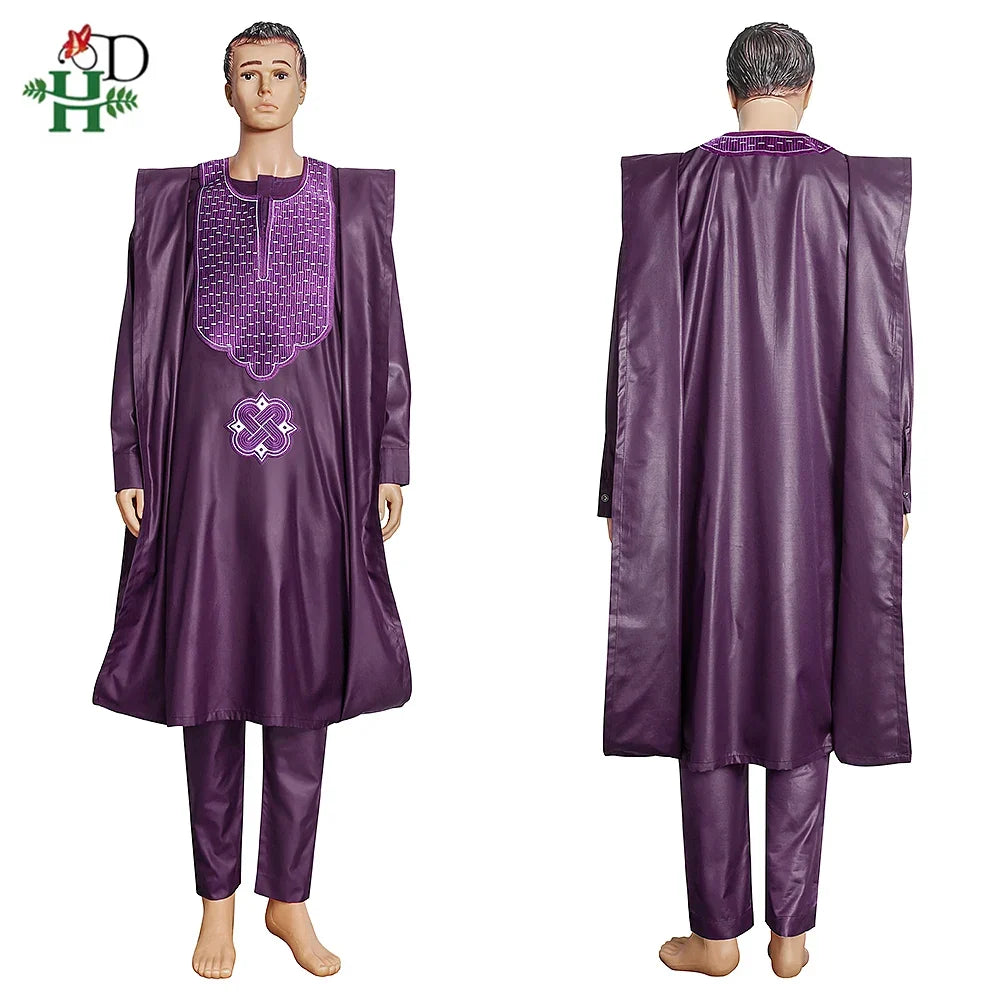 H&D New African Traditional Wear Formal Attire Bazin Riche Dashiki Outfits Shirt Pants Robe Suit African clothes for men