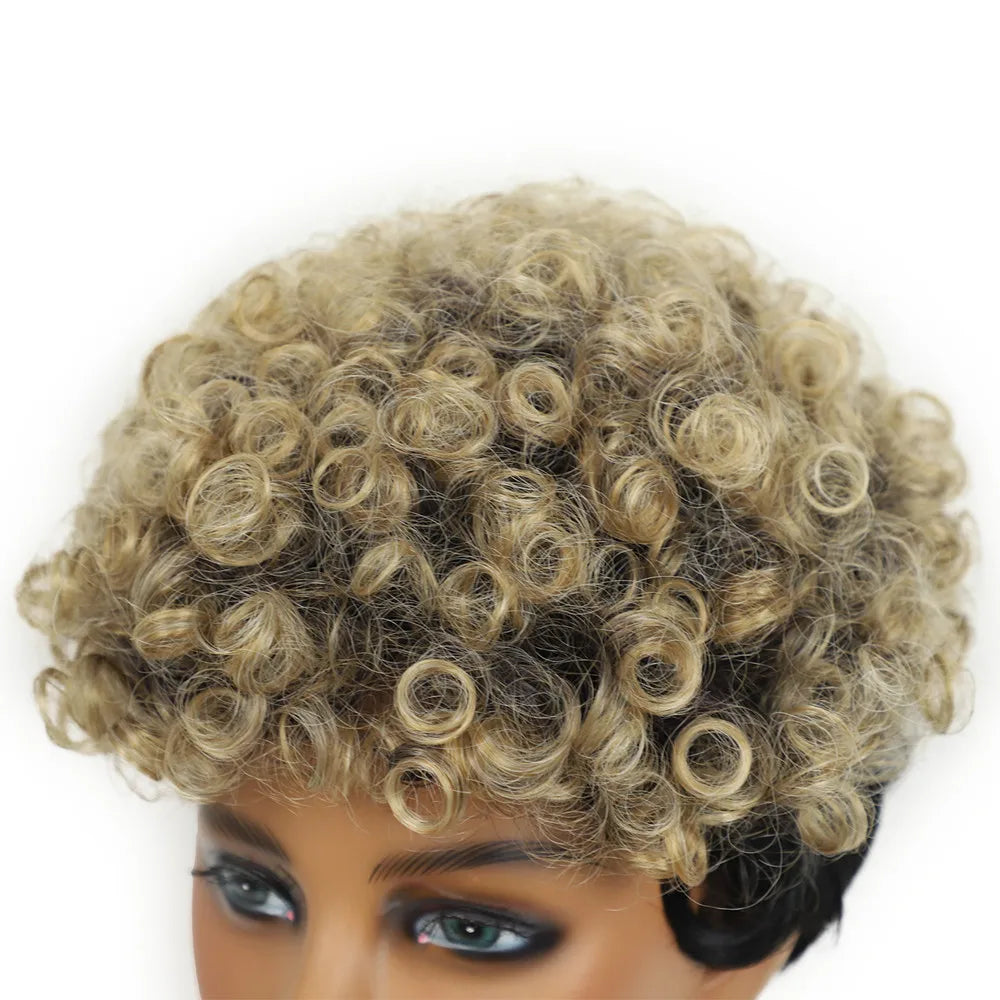 Short Curly Pixie Cut Wig - Black & Blonde Two-Tone