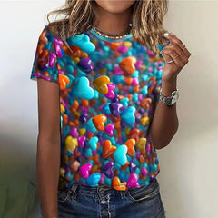Fashion 3D Love Print T Shirt For Women Casual Round Neck Summer Short Sleeve Tops Hip Hop Trend Ladies Clothing Loose Girl Tees