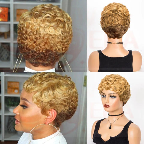 curly pixie cut synthetic bob wig short hair on mannequin