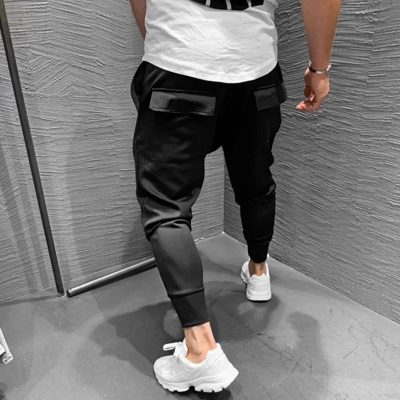 Men Clothing 2023 Men's Multi-pocket European and American Jogging Pants Fitness Leisure Slim Elastic Running Sports Pants