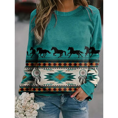 Western Aztec Ethnic Style Indians Sweatshirts Horse 3D Print Retro Hoodies Women Hoodie Oversized Pullovers Woman Tops Clothing