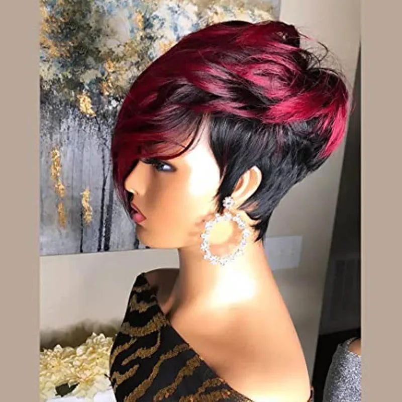 Short Straight Synthetic Wig – Ombre Black & Auburn