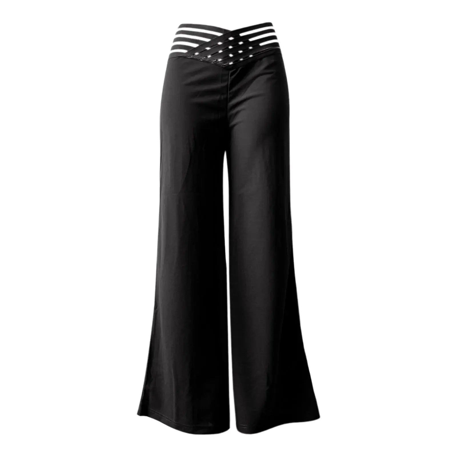 Women Wide Leg Flared Pants Crisscross Sheer Mesh Y2k Streetwear