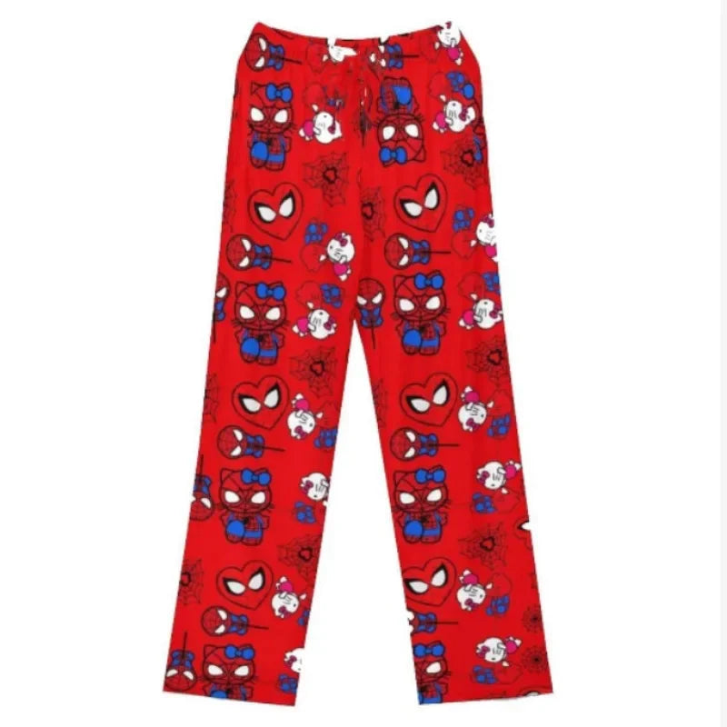 Hello Kitty Spider-man Cotton Loose Ladies Pajama Pants Cartoon Sleep Wear