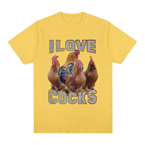 I Love Cocks Funny Roosters Meme T-shirt Chicken Enthusiast Short Sleeve T-shirt Women's Extra Large T-shirt Street Clothing