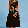 European and American Cross-border WOMEN'S V-neck Sleeveless Printed Hem Dress Medium Length
