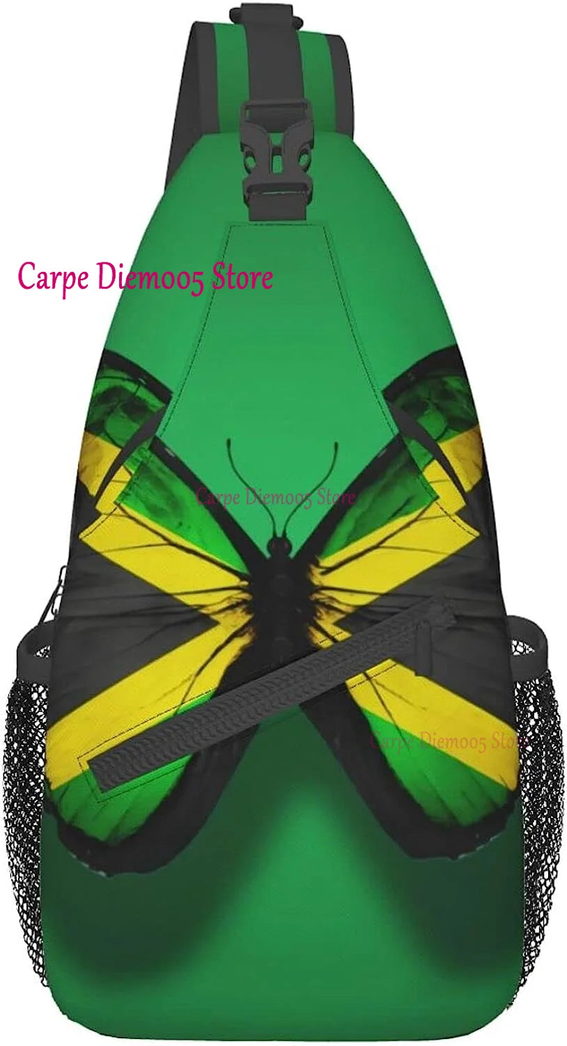 Jamaica Flag Crossbody Backpack Sling Shoulder Bag for Men Women Durable Gym Bag For Cycling Traveling Hiking Daypack