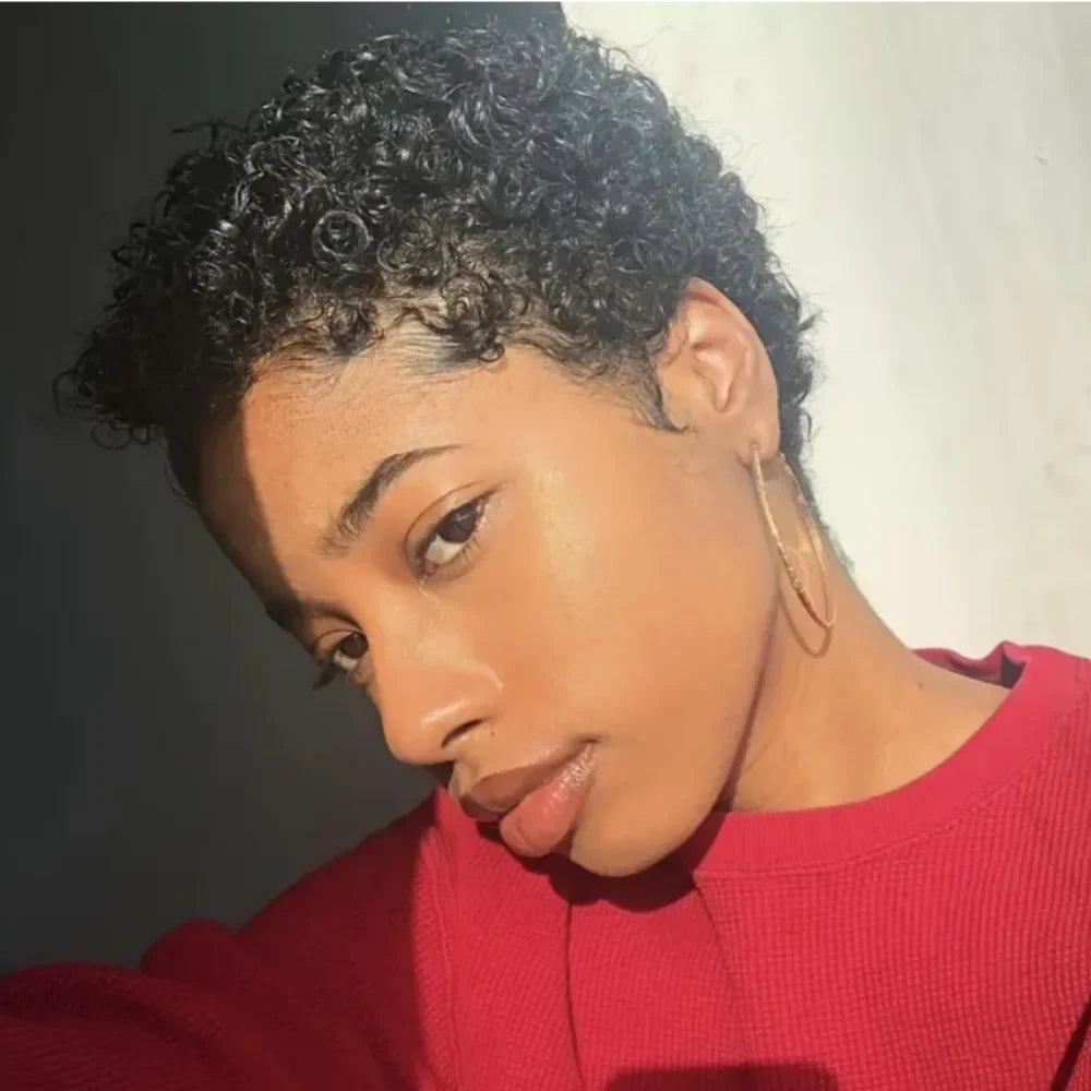 Short Afro Kinky Curly 100% Human Hair Wig For Women Pixie Cut Deep Wave Water Wave Short Wig Full Machine Made