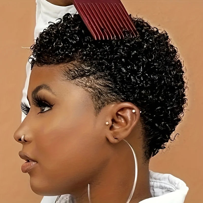 Short Afro Kinky Curly 100% Human Hair Wig For Women Pixie Cut Deep Wave Water Wave Short Wig Full Machine Made