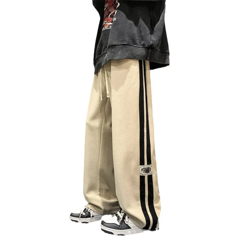 American Vintage Side Striped Pants Corduroy Men Casual High Street Harem Trousers Y2K Joggers Baggy Straight Sweatpants