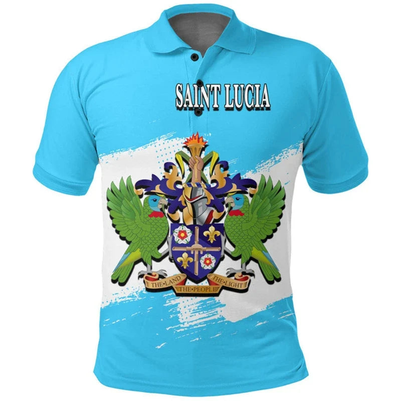 St Lucia Flag 3d Printed Polo Shirt Men Summer Casual Short Sleeved Sports Tee