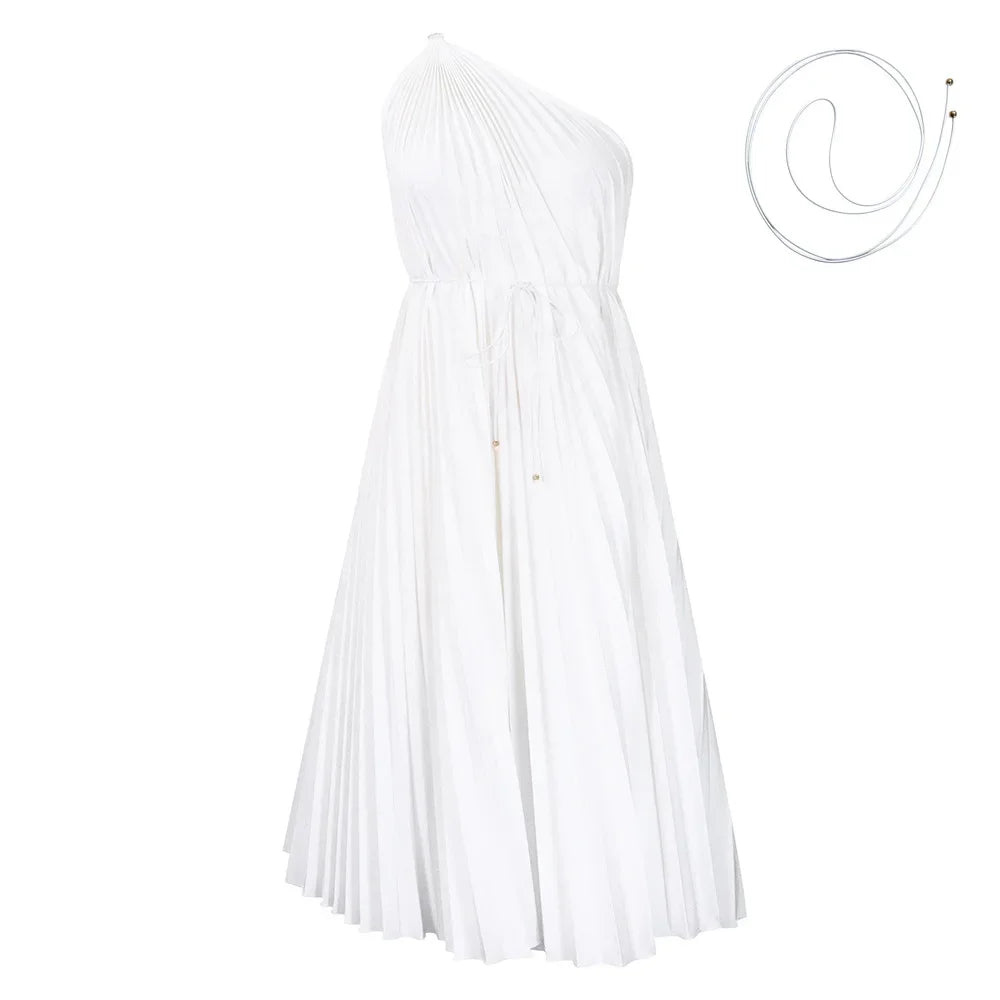 Africa Clothing African Pleat Dresses for Women 2024 Summer Sexy Africa Sleeveless White Green Yellow Red Party Beach Midi Dress
