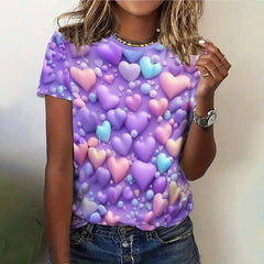 Fashion 3D Love Print T Shirt For Women Casual Round Neck Summer Short Sleeve Tops Hip Hop Trend Ladies Clothing Loose Girl Tees