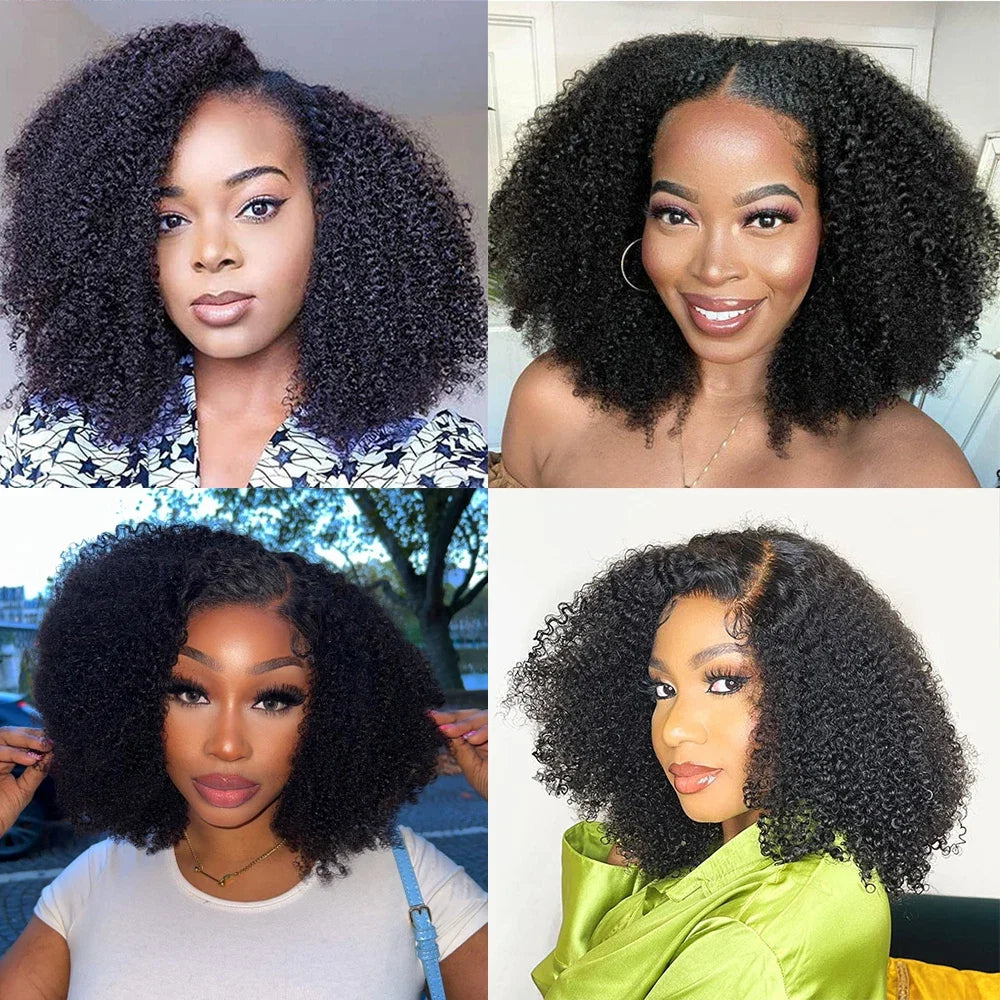 Soft Short Bob Black Kinky Curly 180Density Deep Lace Front Wig For African Women Synthetic Babyhair Preplucked Daily Cosplay