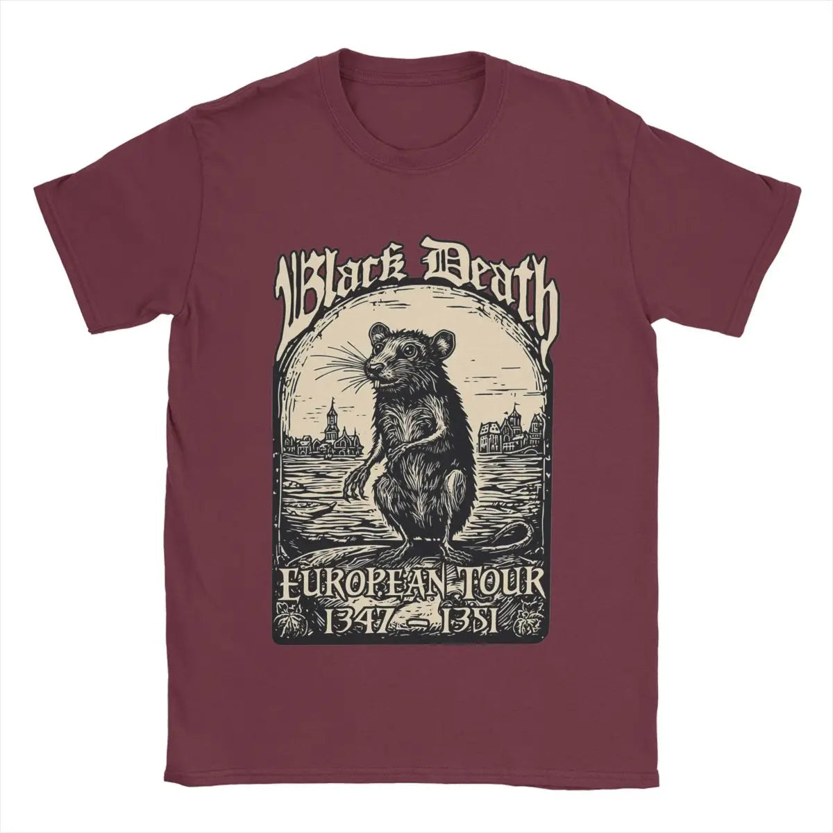 Men's Black Death European Tour 1347-1351 T Shirts 100% Cotton Clothing Funny Round Neck Tee Shirt New Arrival T-Shirts