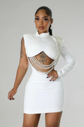 Stylish O-neck Mini Dress Summer Pearl String Sexy Street Night Party Vestidos