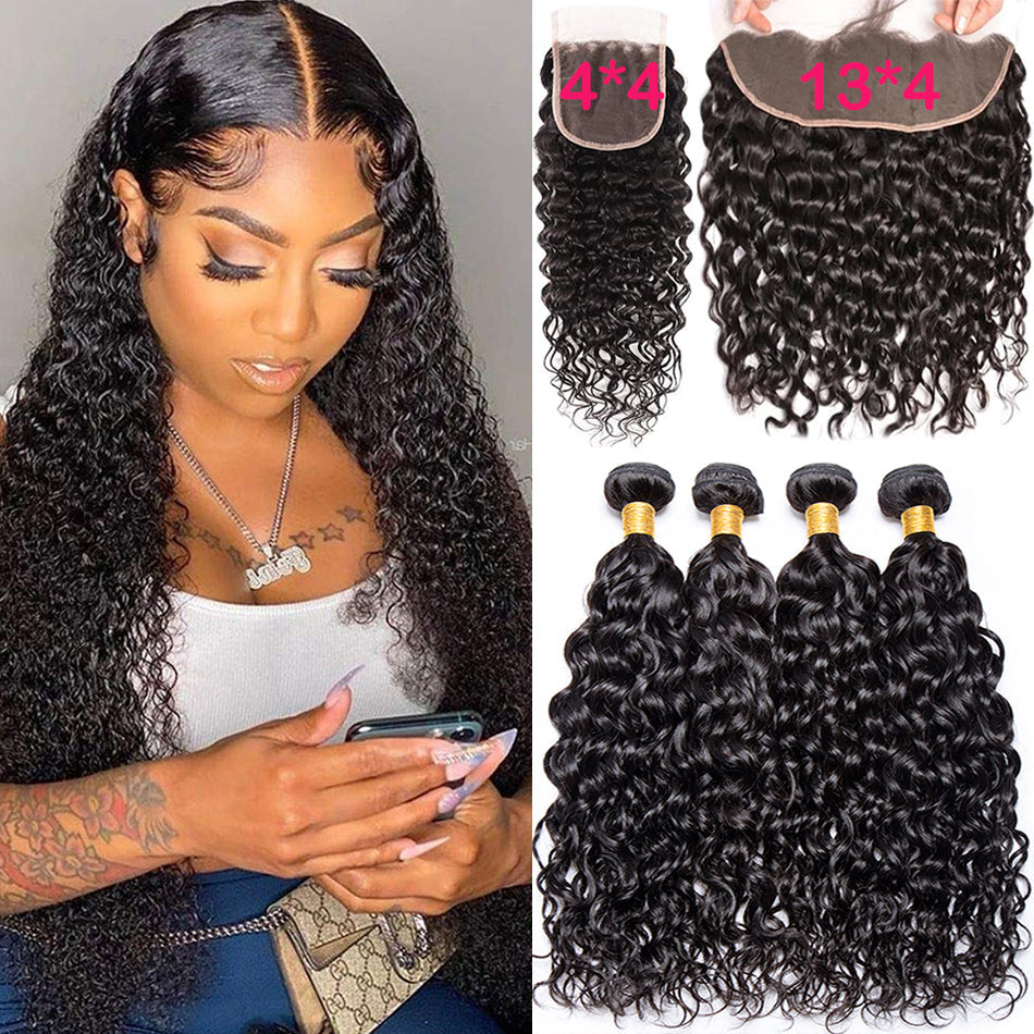 Wet & Wavy Bundles with Frontal – Virgin Water Wave Human Hair