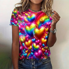 Fashion 3D Love Print T Shirt For Women Casual Round Neck Summer Short Sleeve Tops Hip Hop Trend Ladies Clothing Loose Girl Tees