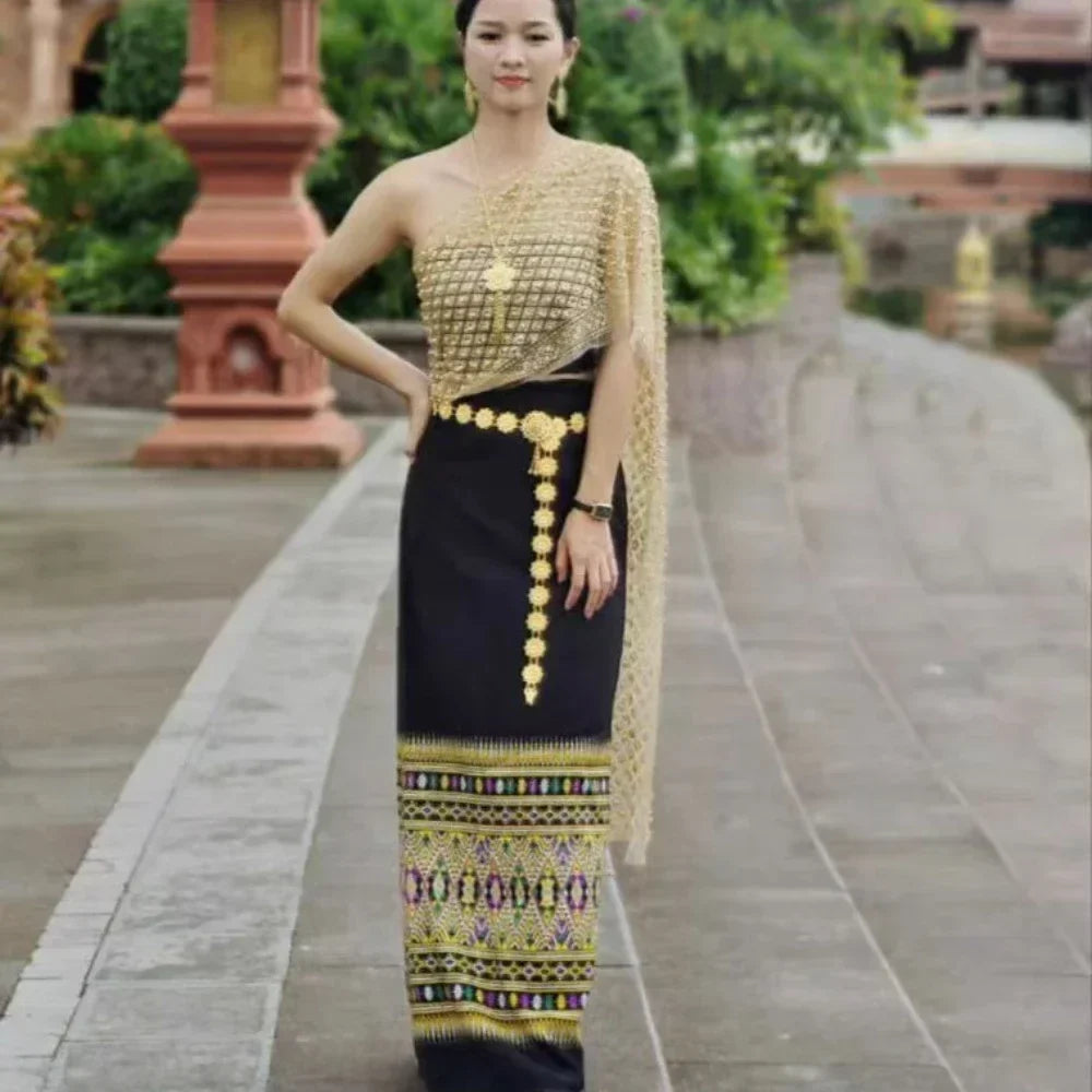 Thailand Summner One Shoulder Dai Red Starlight Asian Traditional Dresses