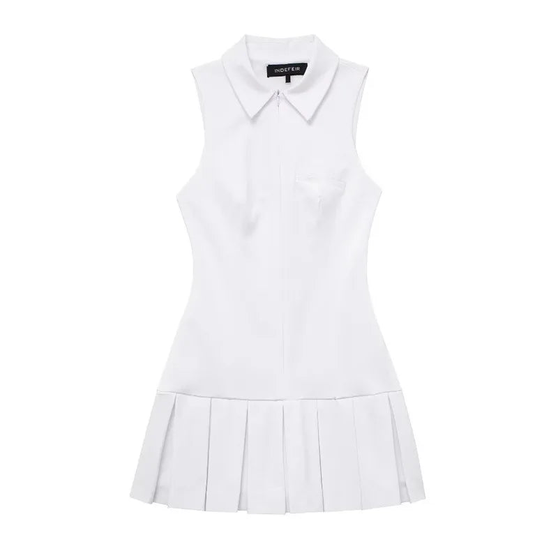 Women college style white wide pleated Skort style dress