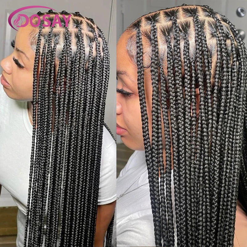 36" Full Lace Braided Wigs Synthetic Hair Box Braids Knotless Braided Wigs For African Women