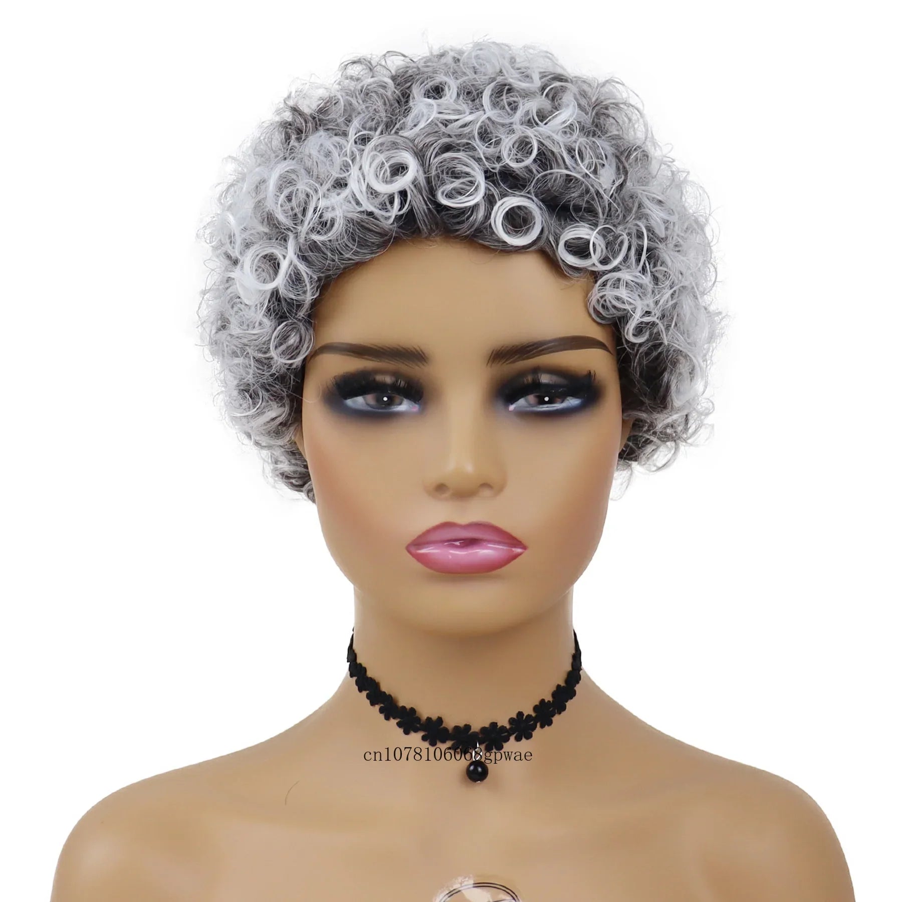 Synthetic Hair Short Grey Wigs Afro Curly for African American Women Pixie Hairstyle Daily