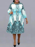 Women Print Dress Pleated Leopard Elegant Office Ladies Classy Work Wear Spring Summer Three Quarter Sleeve African Female Robes