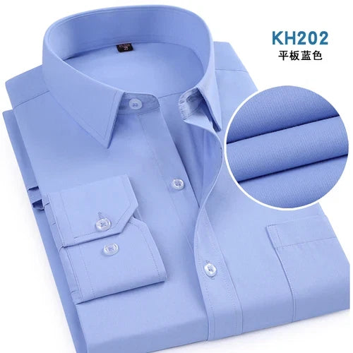 Bright Red Long-sleeved Shirt Men's Single-breasted Square Collar Shirts Business / Wedding / Party Casual Shirt Blue White 6XL