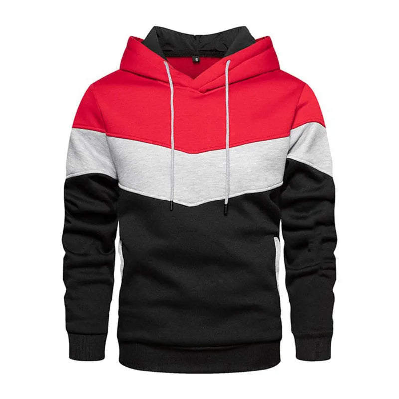 Men's Patchwork Hoodie Outdoor Casual Sportswear Street Fashion Men's Fleece Thermal Hooded Sweatshirt