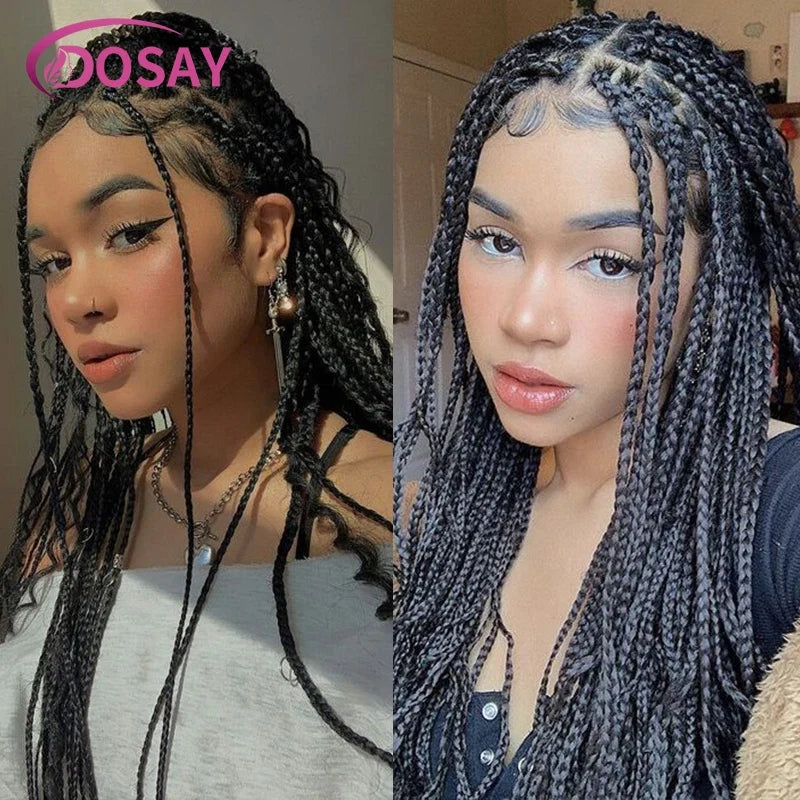36" Full Lace Braided Wigs Synthetic Hair Box Braids Knotless Braided Wigs For African Women