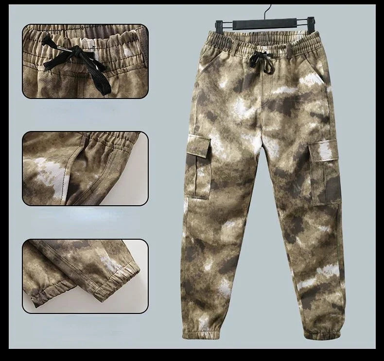 Men Clothing Two Pieces Set Training Two-piece Sweat-shirt Cargo Pants Man Apparel Heavy Jackets Labor Work Camouflage Suit