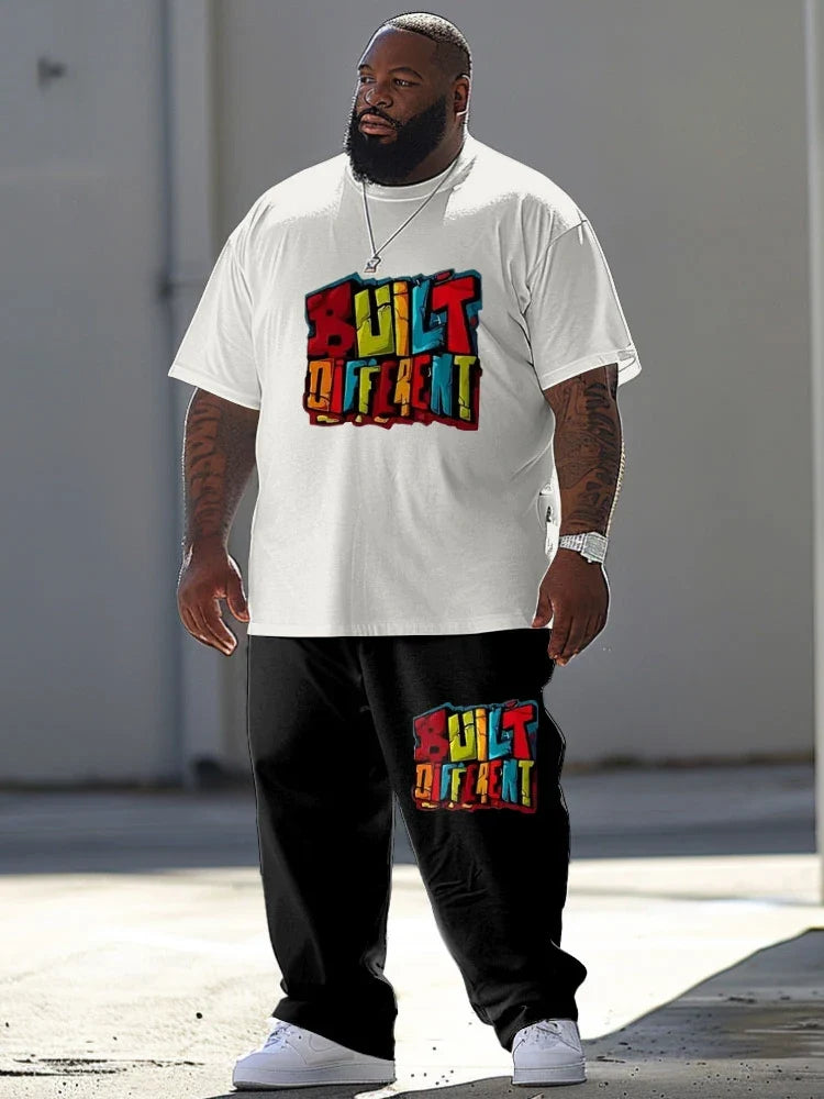 Short sleeved T-shirt Pants Set Plus Size Men Large Street Casual Graffiti Letter Printing Trendy T-shirt Pants ZOOY