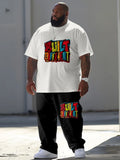 Short sleeved T-shirt Pants Set Plus Size Men Large Street Casual Graffiti Letter Printing Trendy T-shirt Pants ZOOY