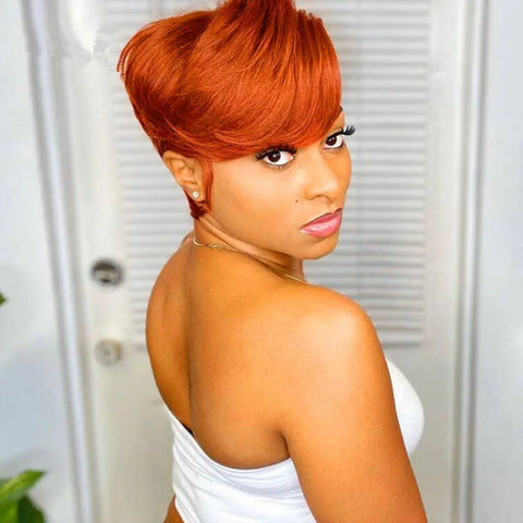 Colored T Part Brazilian Straight Pixie Cut Human Hair Transparent Lace Wig