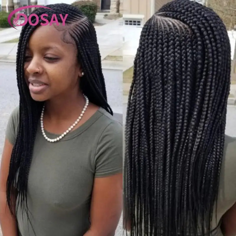 Synthetic Full Lace Front Cornrow Double Braided Wigs For Women Box Side Part Braided Wig Faux Locs