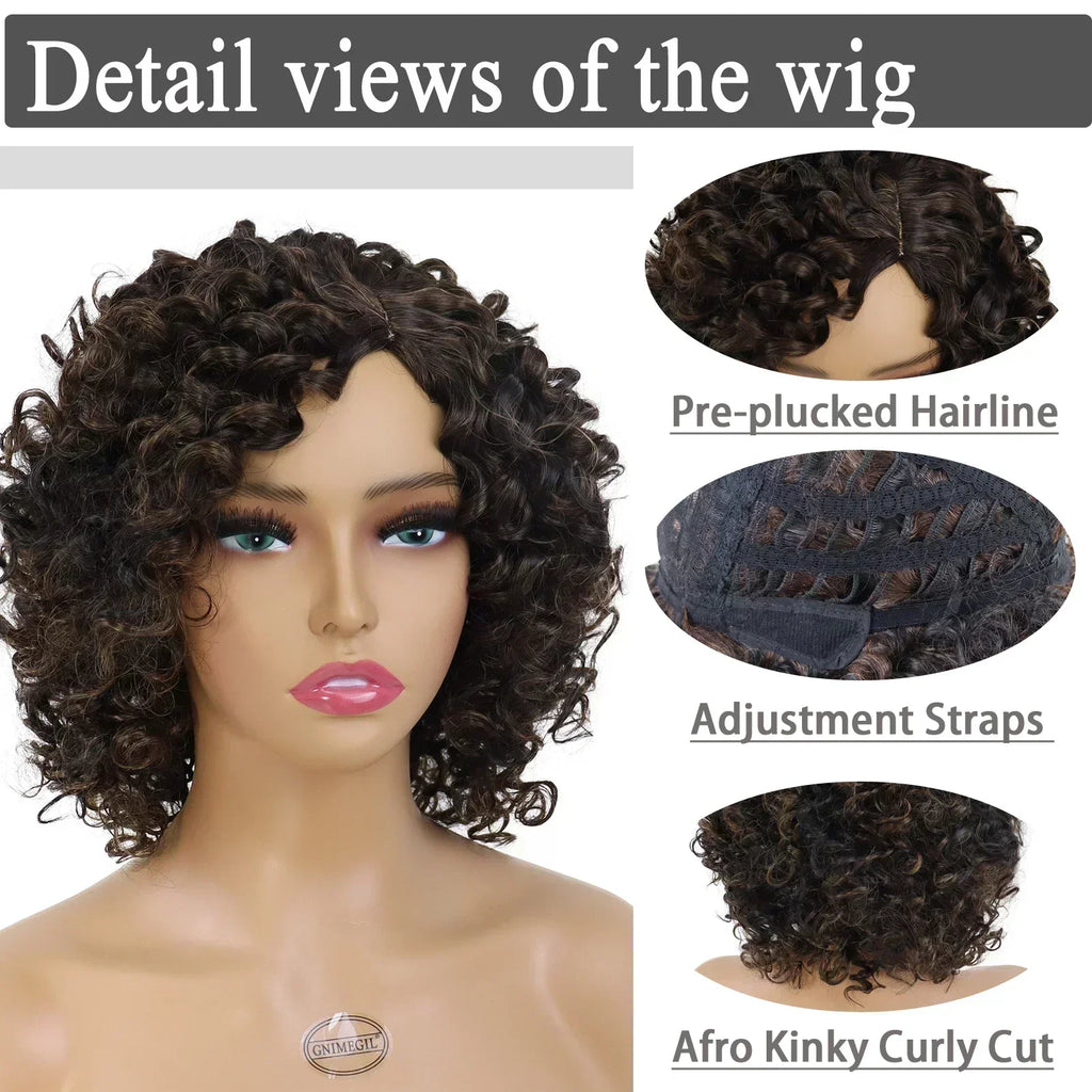 Synthetic Mixed Brown Curly Wigs for Women Short Afro Natural Hair African American Bob Wig Wave Curly
