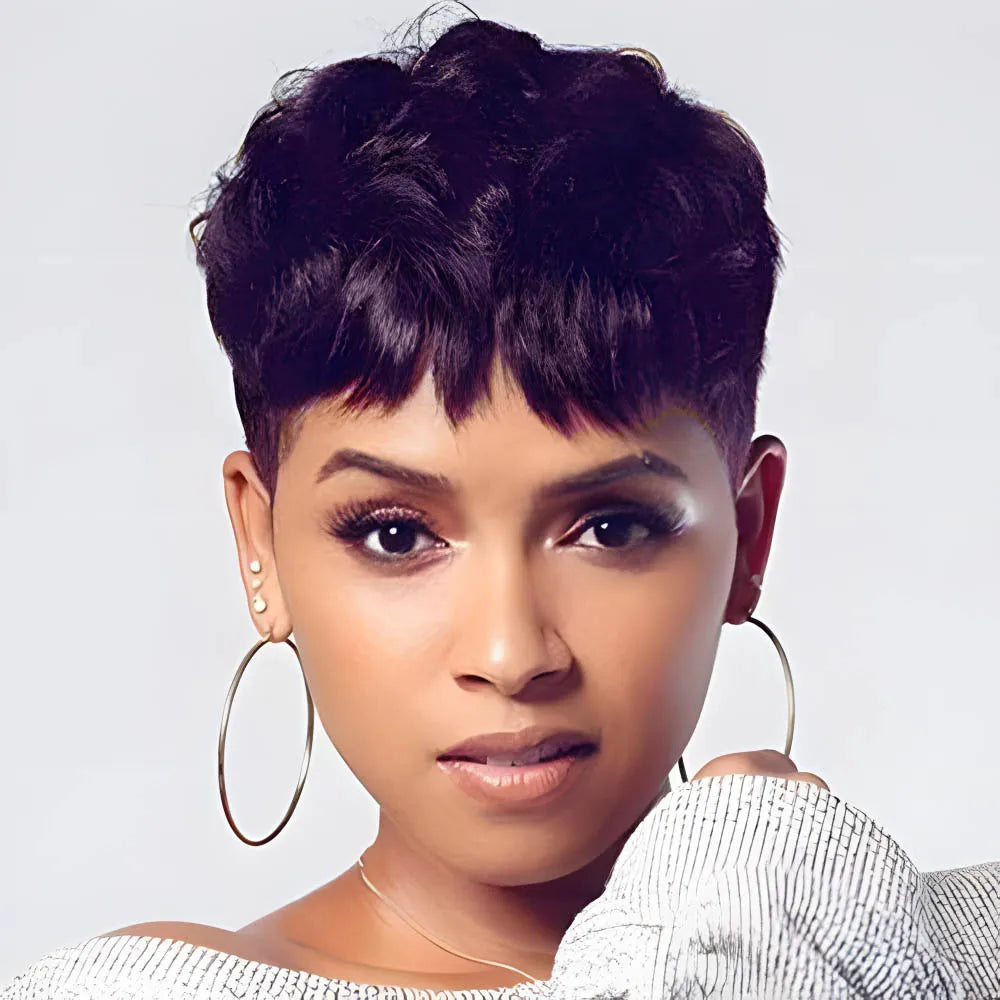Natural Wavy Short Wig With Bangs - Multi-Color Options
